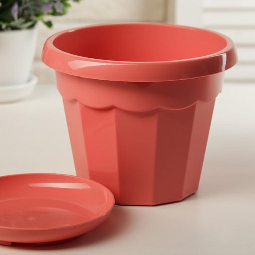 Цена за 3 шт. Горшок для цветов с поддоном «Доляна. Эрика», 1.8 л, пластиковый, коралловый