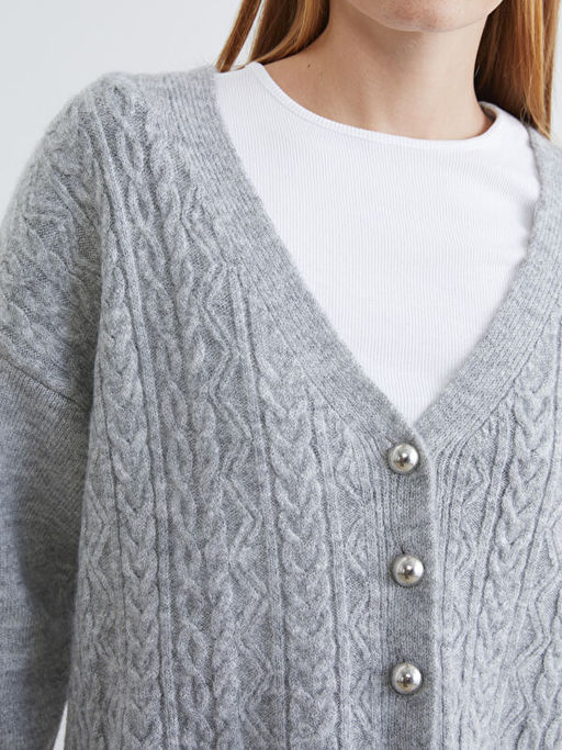 V Yaka Kendinden Desenli Kad?n Triko H?rka