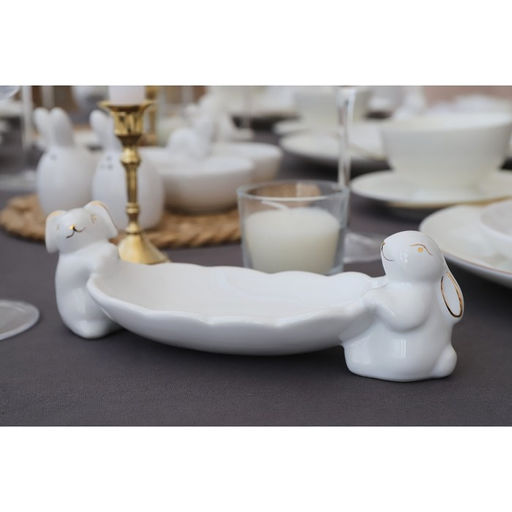 Блюдо Доляна «Зайки в золотом», 21×8×6 см, цвет белый