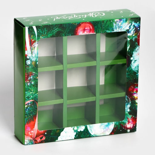 Цена за 5 шт. Коробка под 9 конфет «Елочные игрушки», 14.5×14.5×3.5 см