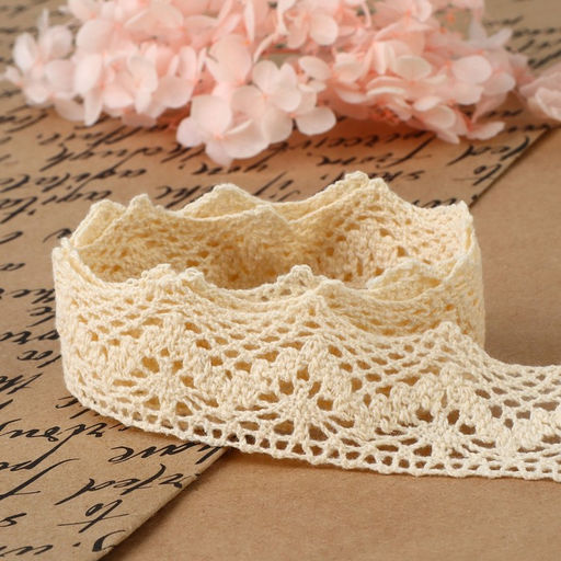 Кружево вязаное, 32 мм × 10 ± 1 м, цвет бежевый