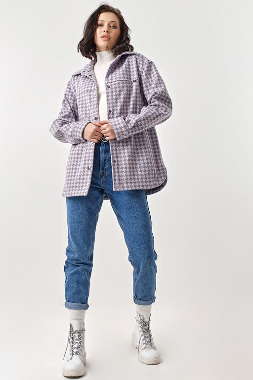 Пальто рубашка из пальтовой ткани сиреневая - Fly фото 4