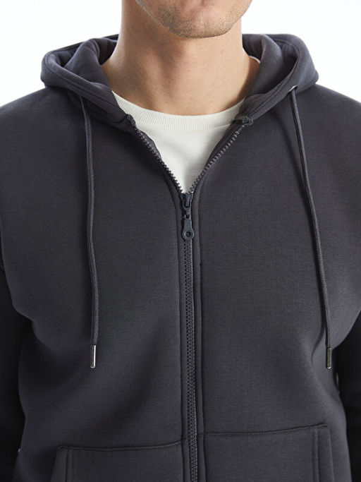 Kap??onlu Uzun Kollu Erkek Fermuarl? Sweatshirt