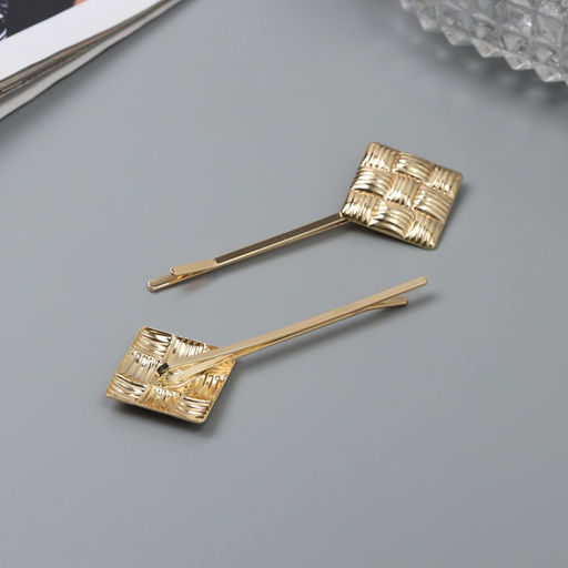 Невидимки для волос «Бенте», набор 2 шт., квадраты, 5 см, золото