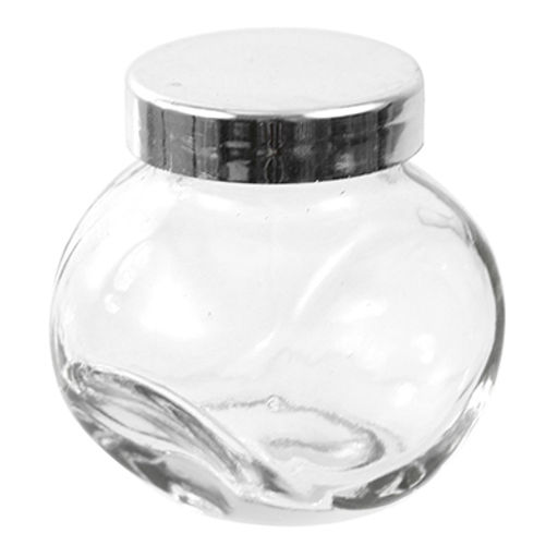 Банка для специй стеклянная 50мл, h5см, диаметр горла - 2,5см, пластмассовая крышка "хром" (Китай)
