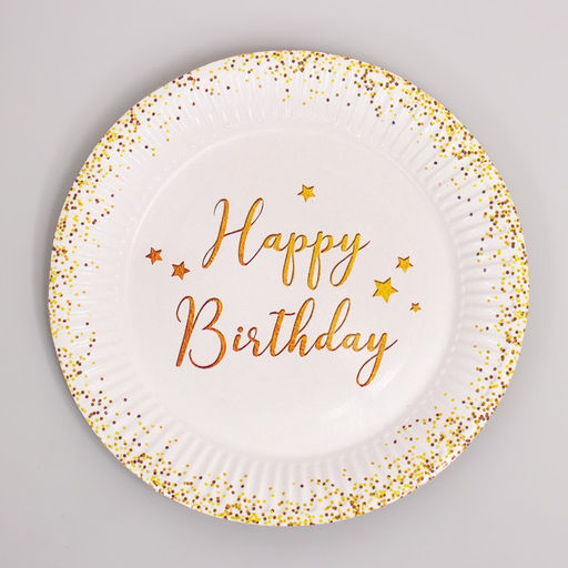 Посуда одноразовая бумажная для праздника Happy Birthday, 6 тарелок, 6 стаканов, 6 колпаков, гирлянда