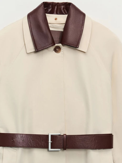 Плащ с кожаным воротником и ремнем ZR2604102217-60 / Zarina  фото 11