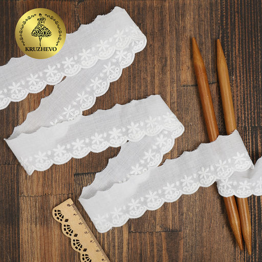 Кружево шитье хлопок KRUZHEVO арт.TBY.0377 шир.35мм цв.01 белый, уп.13,71м