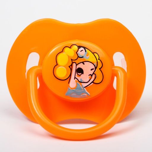 Пустышка силиконовая ортодонтическая с держателем и колпачком, от 0 мес., цвет оранжевый - Крошка я фото 4