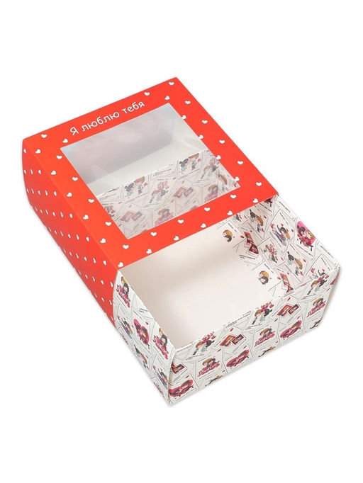 Цена за 5 шт. Коробка подарочная складная с пластиковым окном, упаковка, Люблю тебя, 14?14?8 см