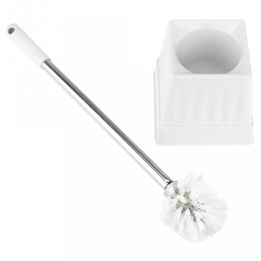 Ерш унитазный пластмассовый со съемной ручкой из нержавеющей стали "Кантри" 44см, с подставкой 13х13см h12см, белый (Китай)