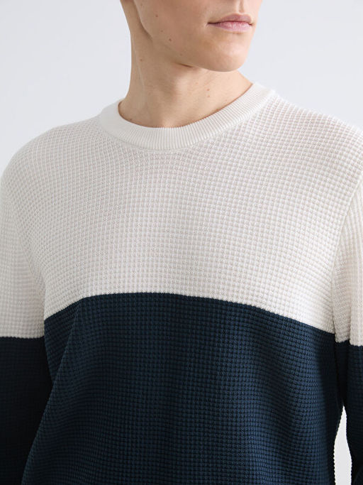 Bisiklet Yaka Renk Bloklu Erkek Triko Kazak