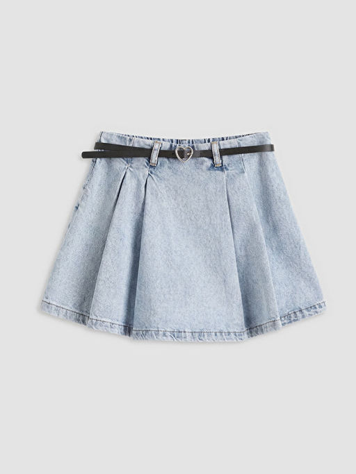 Kemerli K?z ?ocuk Pileli Jean ?ort Etek