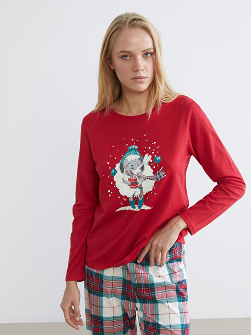 Bisiklet Yaka Y?lba?? Temal? Kad?n Pijama Tak?m?