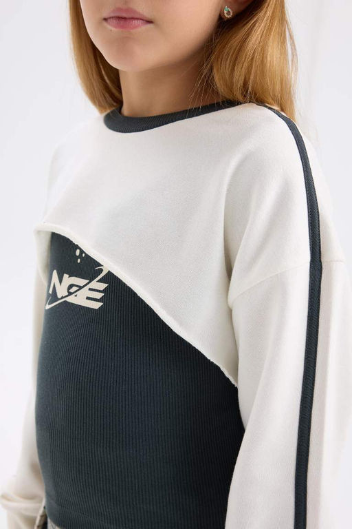 Толстовка с круглым вырезом для девочек с цифровым принтом - Defacto фото 5