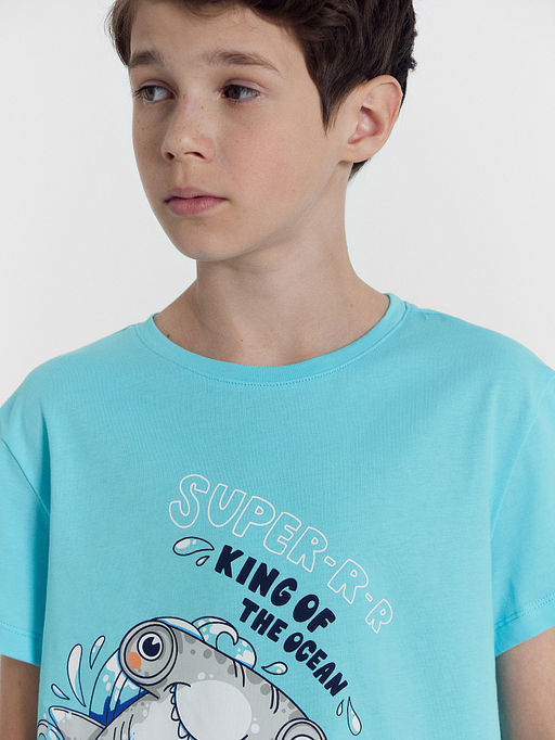 Комплект для мальчиков (футболка, шорты) бирюзовый с печатью - Mark formelle фото 5
