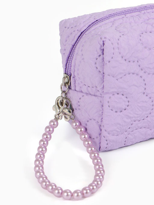 Косметичка женская «Цветочек», ручка из бусин, сиреневая