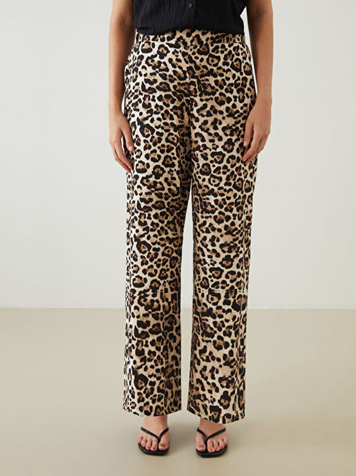 Beli Lastikli Leopar Desenli Kad?n Pantolon