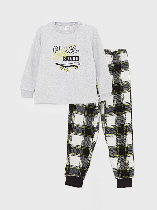 Bisiklet Yaka Nak??l? Uzun Kollu Polar Erkek ?ocuk Pijama Tak?m?