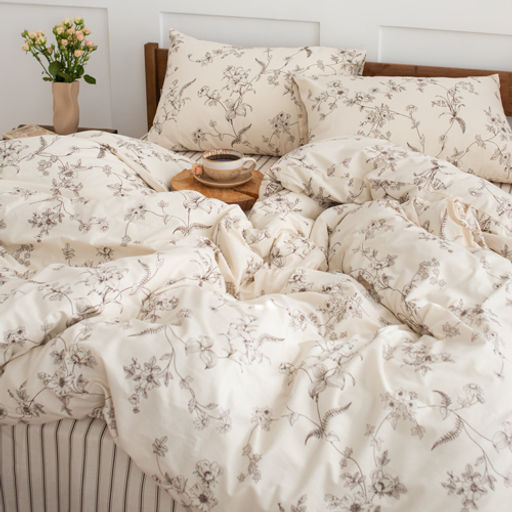 КПБ Чистый хлопок 1,5 спальный, наволочки 50х70, поплин, 100% хлопок, Гербариум ВБ Пододеяльник 146х215 с прорезью, простыня классическая 150х215 подшита с 4-х сторон, наволочки 50х70 с клапаном - 2 шт. - Традиция фото 53