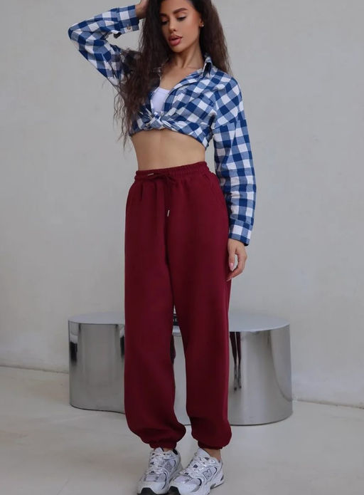 K13111 Штаны Багги (начес) БУРГУНДИ