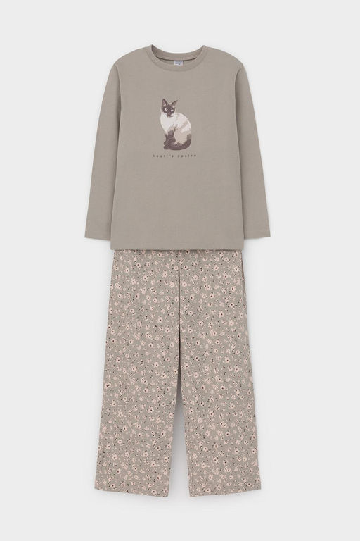 К 1623/пыльно-оливковый,полевые цветы пижама для дев