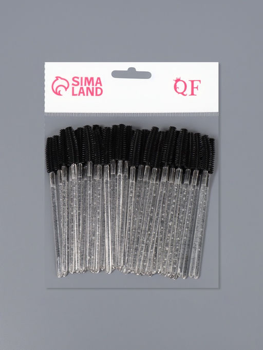 Щёточки для бровей и ресниц, силиконовые, набор - 50 шт., 10.5 см, чёрная, прозрачная