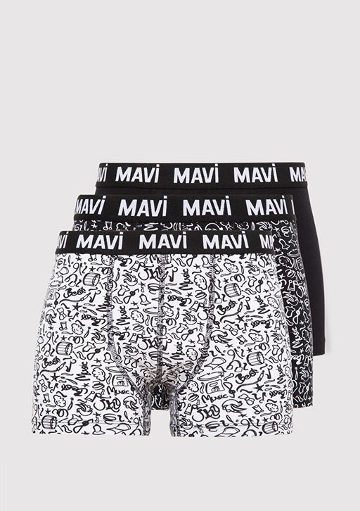 3lu Bask?l? Siyah Boxer