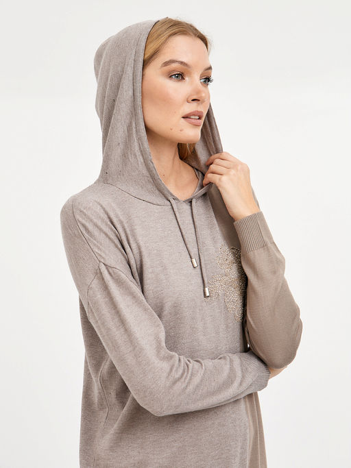 джемпер женский удлиненный с капюшоном и с вышивкой - Glenfield фото 6