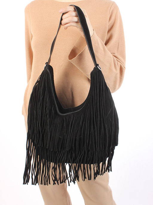 LACCOMA сумка P5876-черный натуральная замша, натуральная кожа полиэстер  фото 7