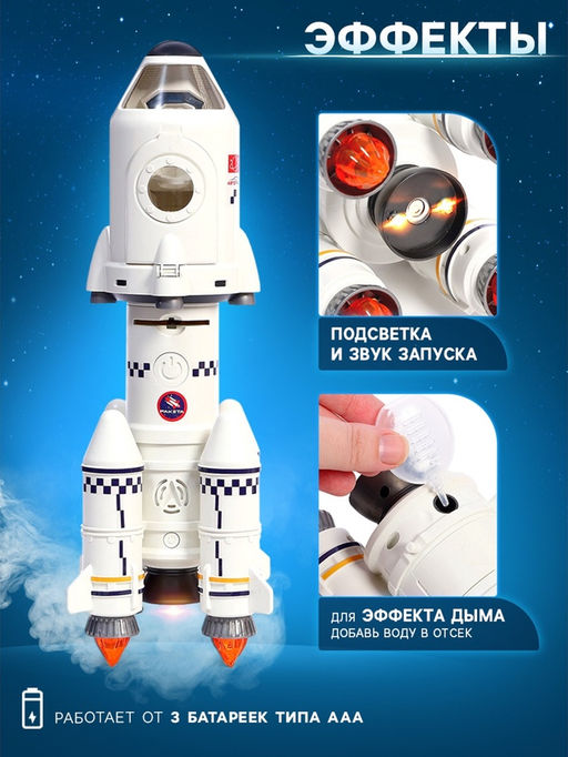 Игровой набор 5в1 Ракета, свет, звук, дым, с проектором и фигурками - АвтоГрад фото 5
