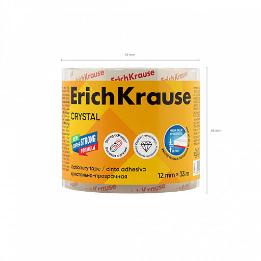 Цена за 1 шт. Набор из 4 клейких лент ErichKrause Crystal, повышенной прозрачности, 12ммх33м (в пленке)  фото 5