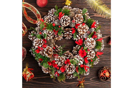 Новогоднее украшение венок 34*34*8 см Заснеженные шишки круг - Elan gallery фото 5