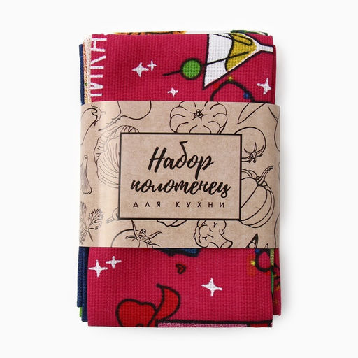 Набор полотенец Доляна «Праздничное веселье» 28×46 см - 6 шт., 100% хл, рогожка 164 г/м²