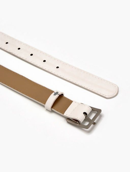 Ремень женский, 110×3 см, квадратная матовая металлическая пряжка, серебристая, белый