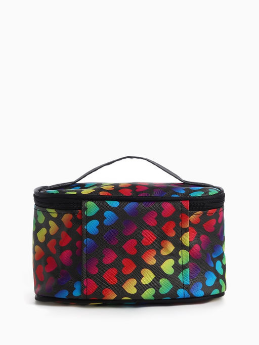 Косметичка - сундучок на молнии, на подкладке, с ручкой, зеркалом, с рисунком, чёрная