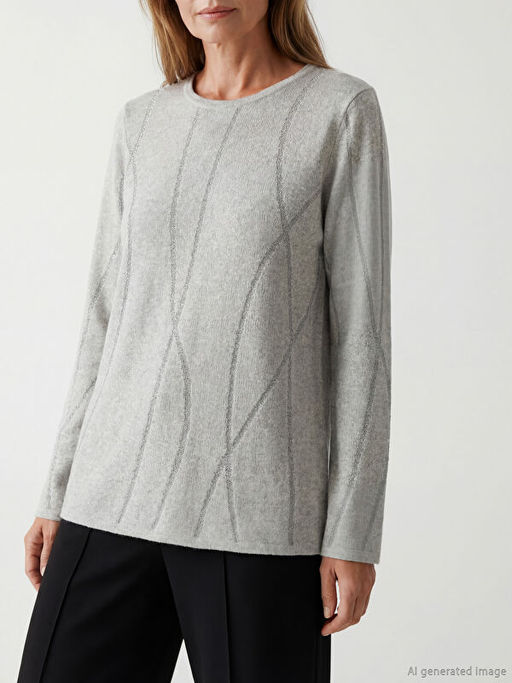 Bisiklet Yaka Desenli Kad?n Triko Kazak