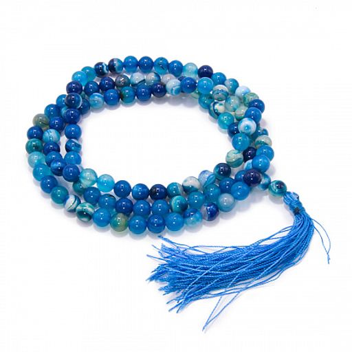 Четки из камня 108 бусин Голубой Агат Защита биополя и гармонизация чакр