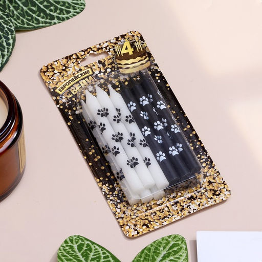 Цена за 4 шт. Свеча для торта «Лапки», 12 шт., 8 см, черные и белые