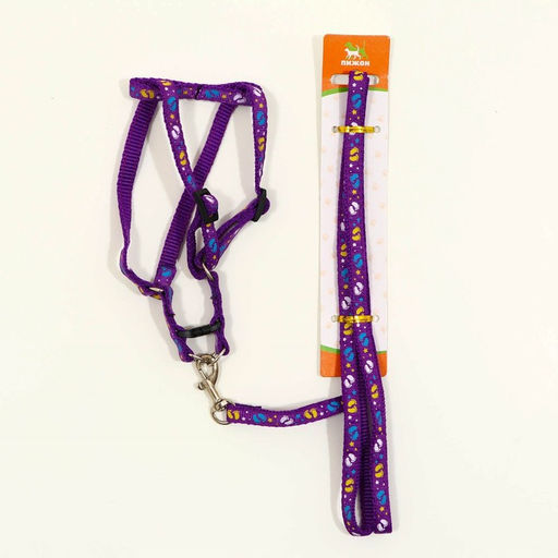 Комплект Цветные следы, поводок 120 х 1 см, ОГ 23-35 см, фиолетовый - Пижон фото 6