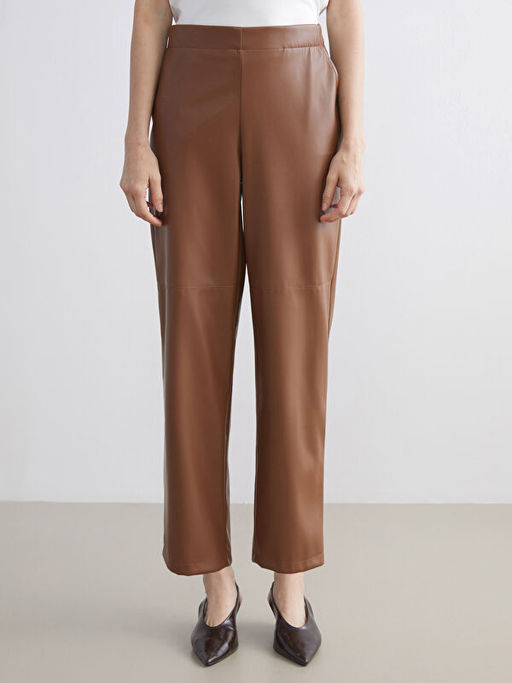 Beli Lastikli Kad?n Deri G?r?n?ml? Pantolon