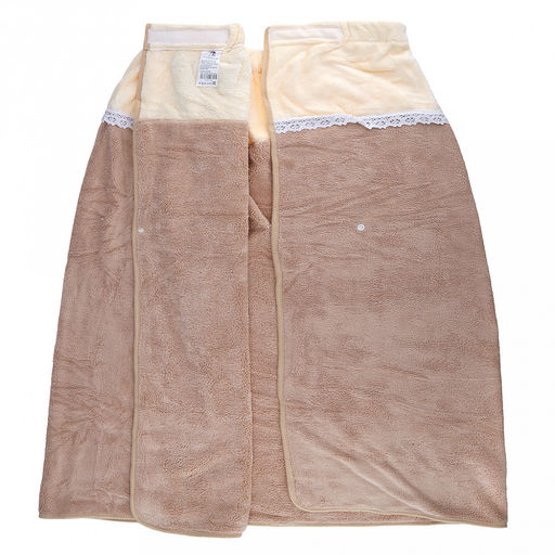 Парео махровое "Куколка" 80х165см, хлопок 100%, на резинке с липучкой, на кнопке, ажурный кант; с чалмой на пуговице 68х25см, капучино (Китай)