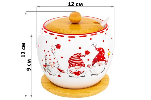 Сахарница 620 мл 12*12*12 см Весёлые гномики + дер. крышка на дерев. подставке - Elan gallery фото 2