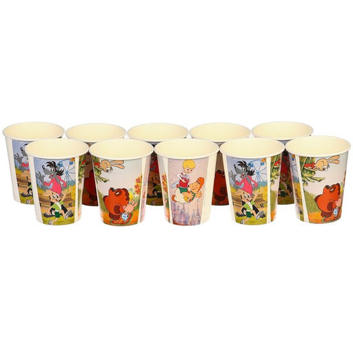 Цена за 10 шт. Стакан одноразовый бумажный "С Днем Рождения!", 250 мл, Союзмультфильм