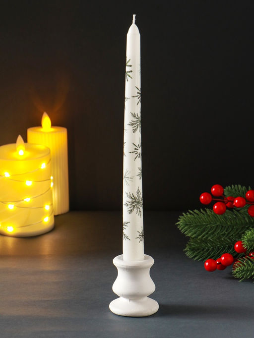 Цена за 4 шт. Свеча античная "Снежинки" 255х22 мм, с декором