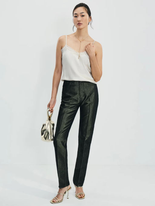 Джинсы зауженные PIPE-STRAIGHT с высокой посадкой с люрексовой нитью / Zarina