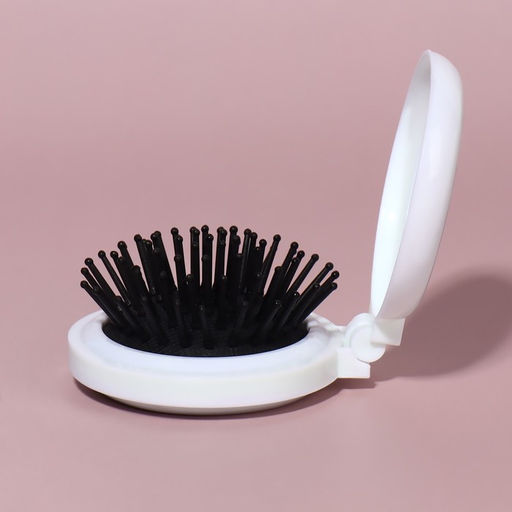 Расчёска массажная «Котики», складная, с зеркалом, d=6.5 см, МИКС