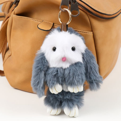 Брелок для ключей на кольце Пушистик. Крольчонок серо-белый, 18 см
