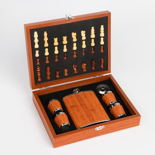 Набор 7 в 1: фляжка 8 oz, 4 рюмки, воронка, шахматы, 18 х 24 см - Simaland фото 12