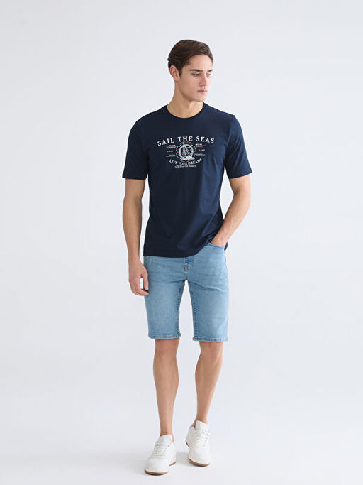 Bisiklet Yaka Bask?l? Penye Erkek Ti??rt